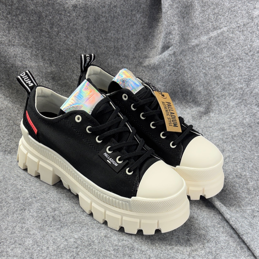 Palladium Revolt Lo Tx Blk /Marshmallow Chinky Platform Sneakers Shoes 8.5